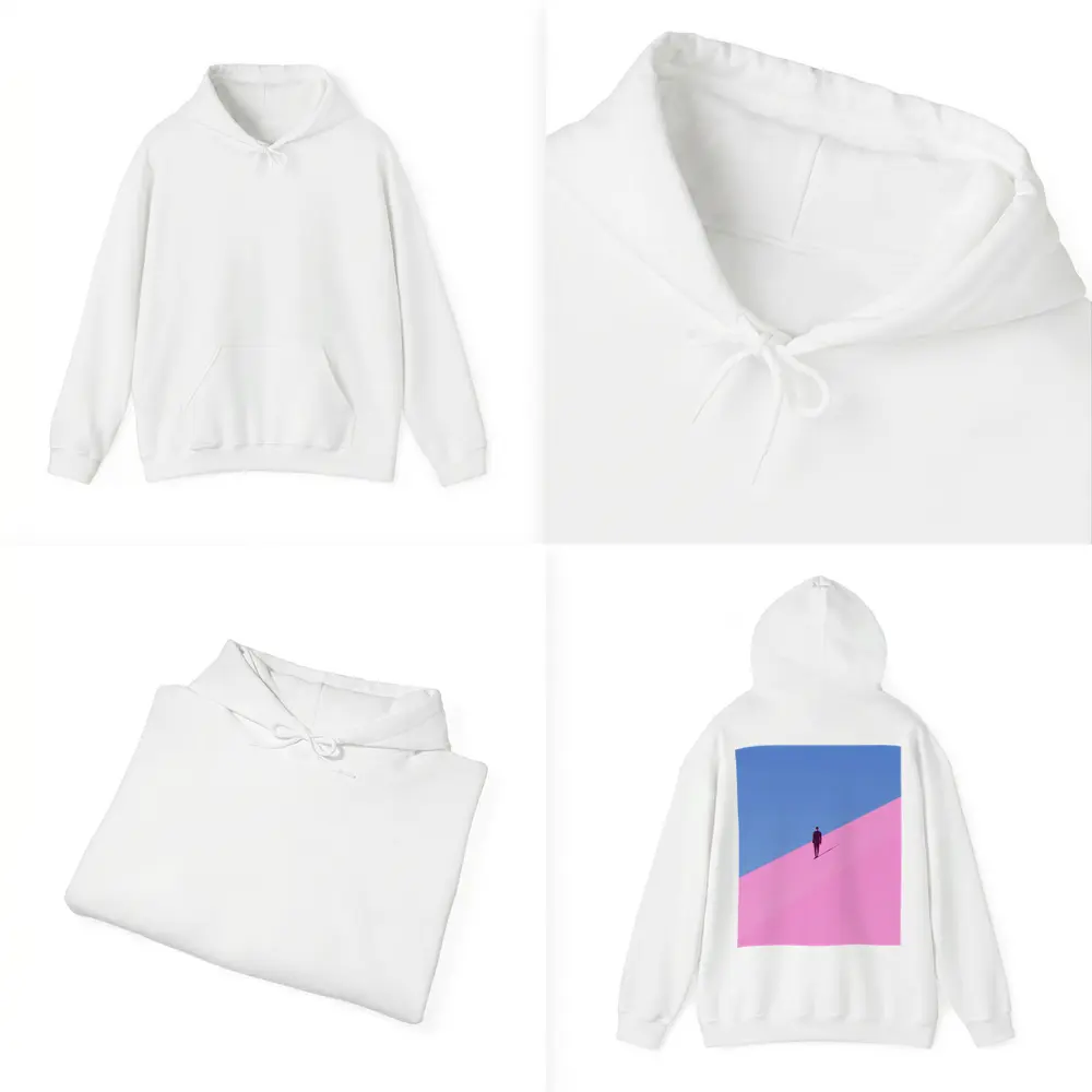 Man in Suit Climbing Pink Sand Dune – Hoodies