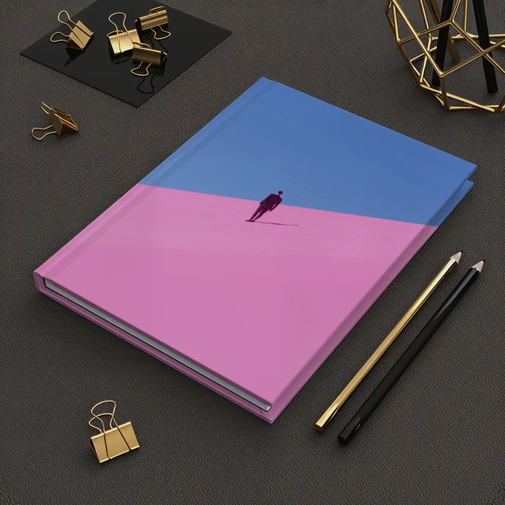 Man in Suit Climbing Pink Sand Dune – Notebooks