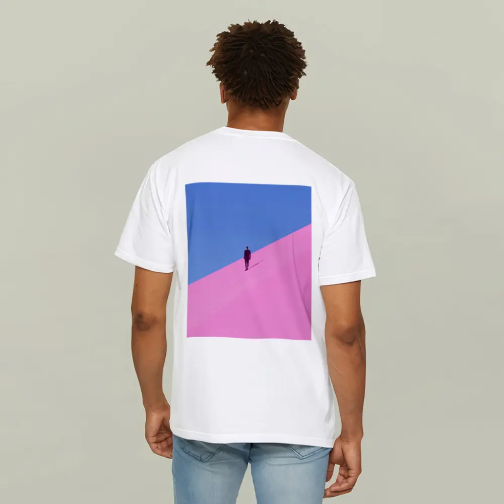 Man in Suit Climbing Pink Sand Dune – T-Shirts
