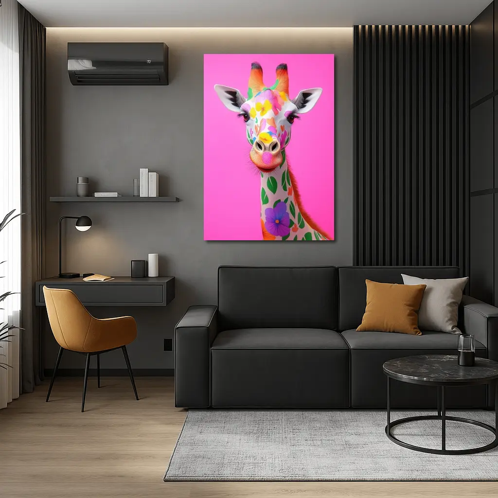 Colorful Floral Giraffe On Pink Background – Wall Art