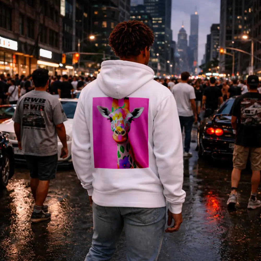 Colorful Floral Giraffe On Pink Background – Hoodies