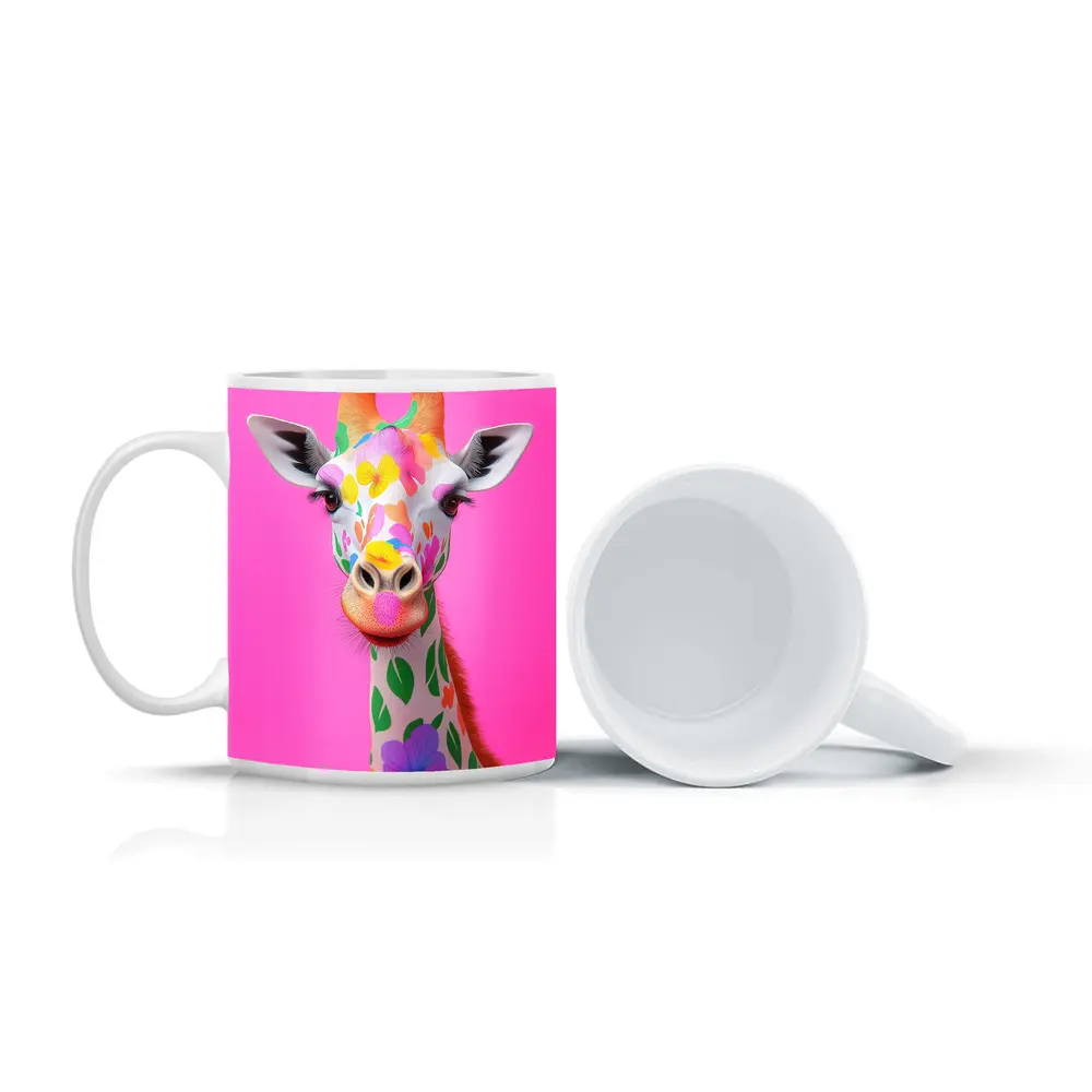 Colorful Floral Giraffe On Pink Background – Mugs