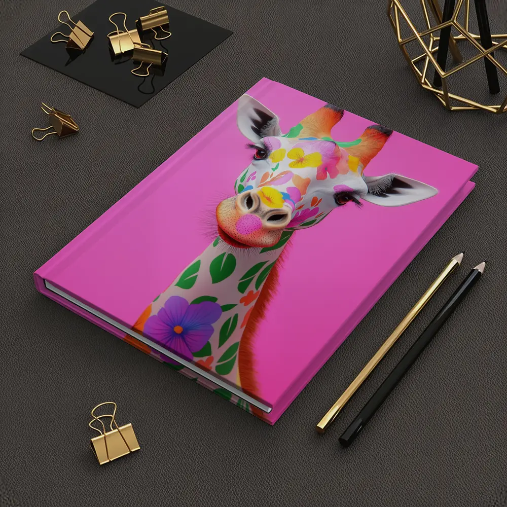Colorful Floral Giraffe On Pink Background – Notebooks