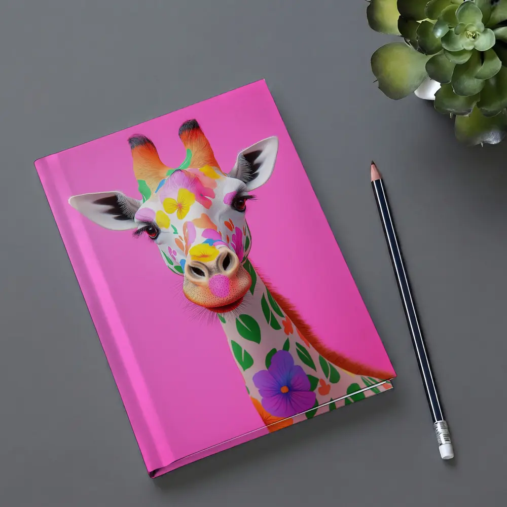 Colorful Floral Giraffe On Pink Background – Notebooks