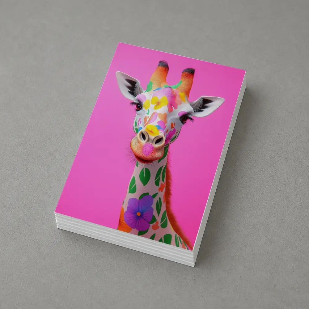 Colorful Floral Giraffe On Pink Background – Postcards