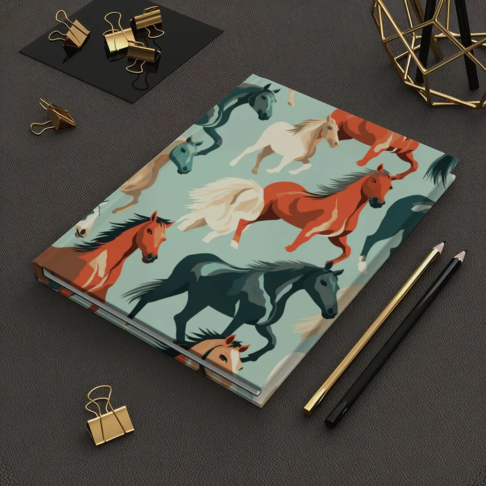 Colorful Horses Pattern on Teal Background – Notebooks