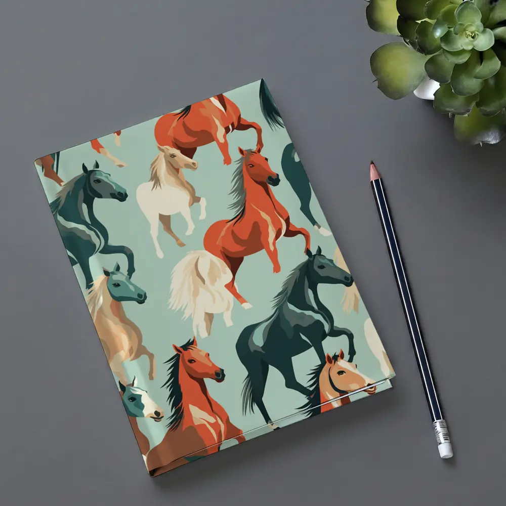 Colorful Horses Pattern on Teal Background – Notebooks