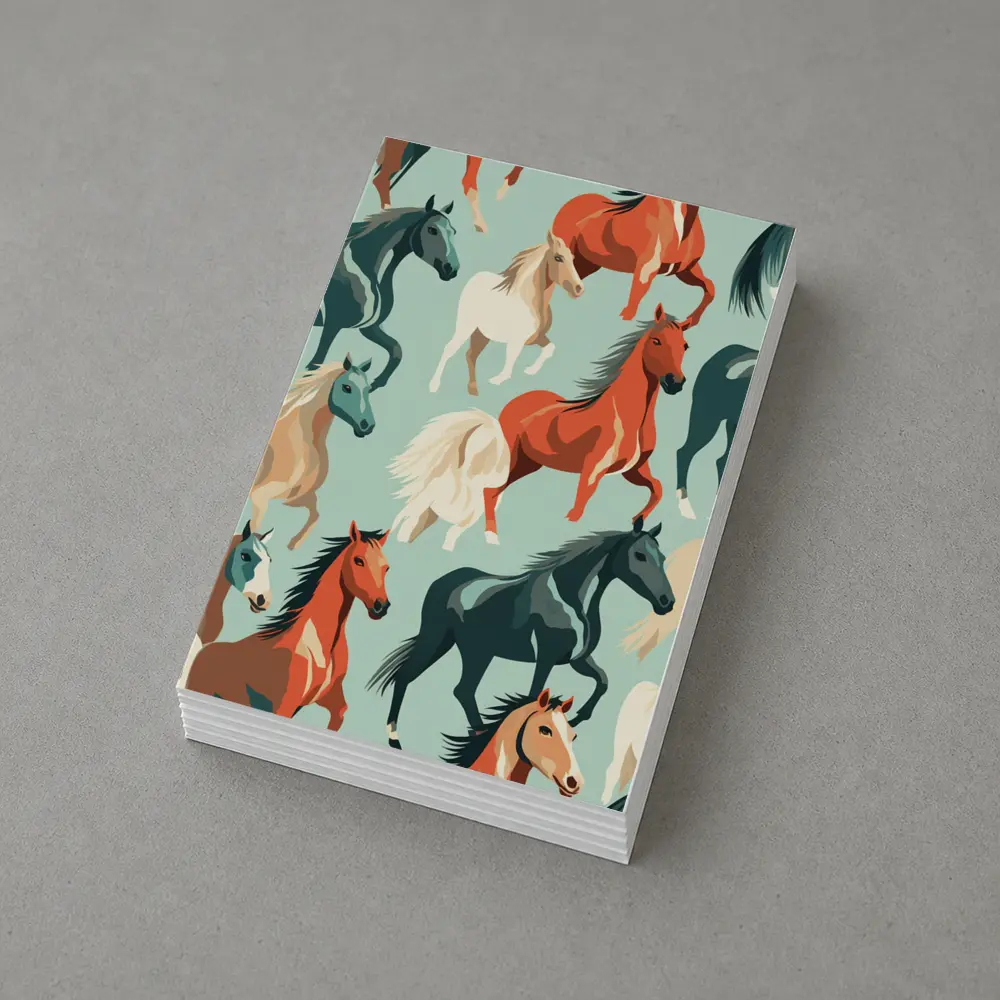 Colorful Horses Pattern on Teal Background – Postcards