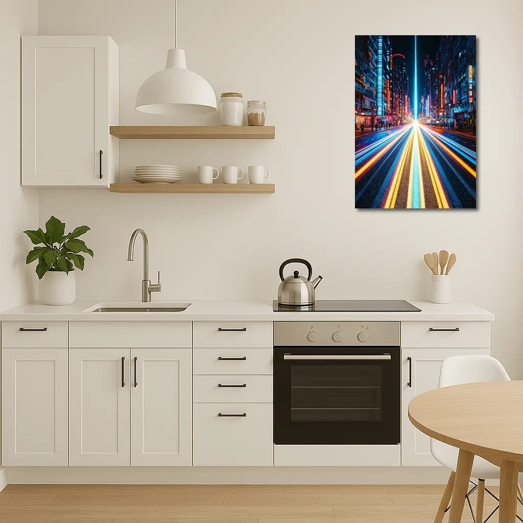Neon City Street Long Exposure Night – Wall Art