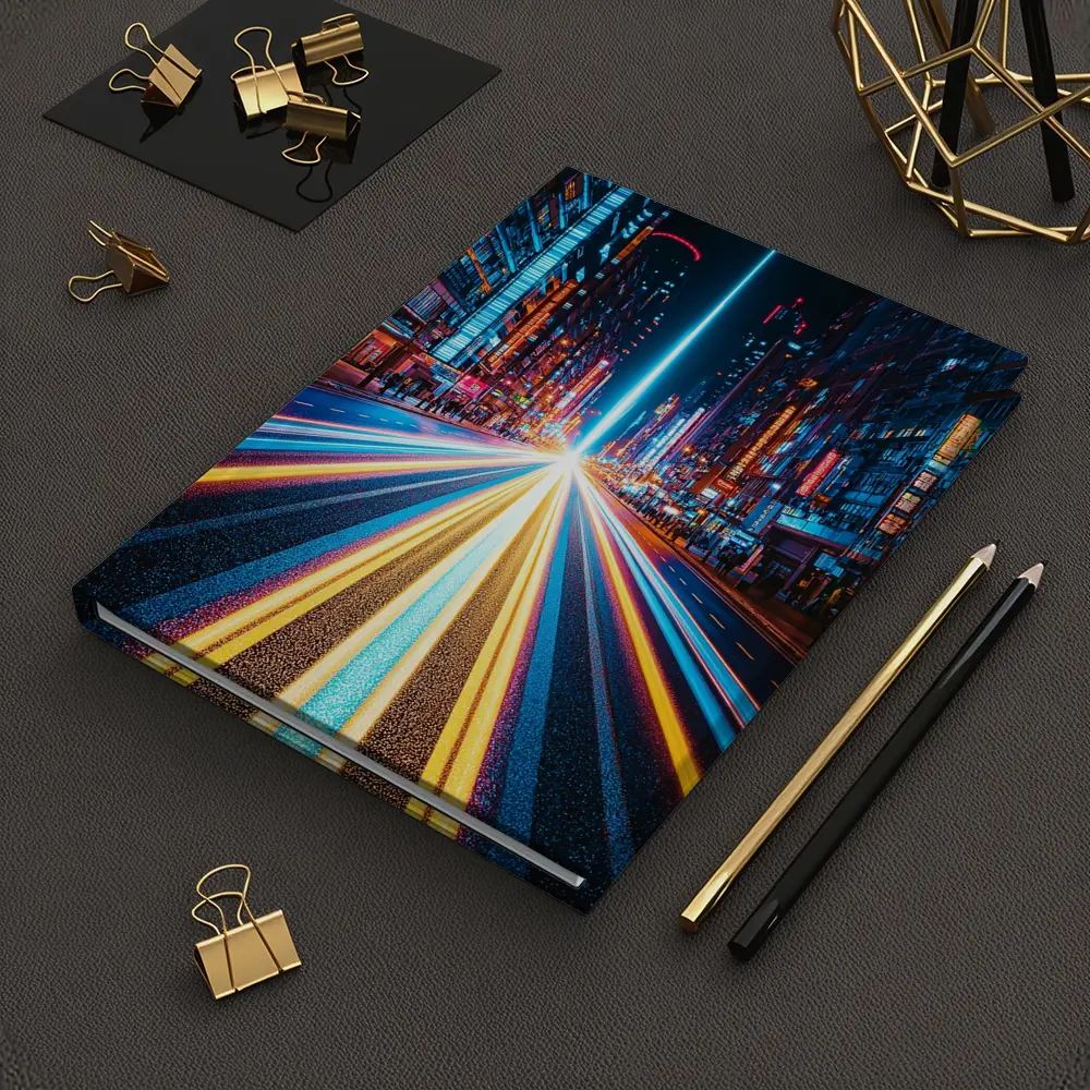 Neon City Street Long Exposure Night – Notebooks