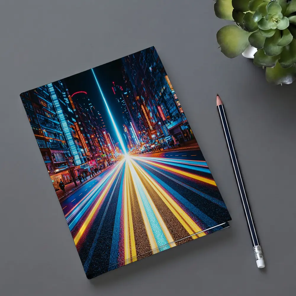 Neon City Street Long Exposure Night – Notebooks