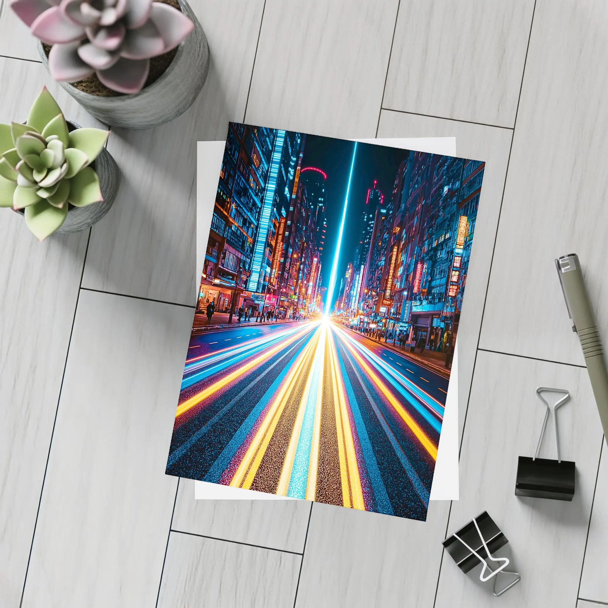 Neon City Street Long Exposure Night – Postcards