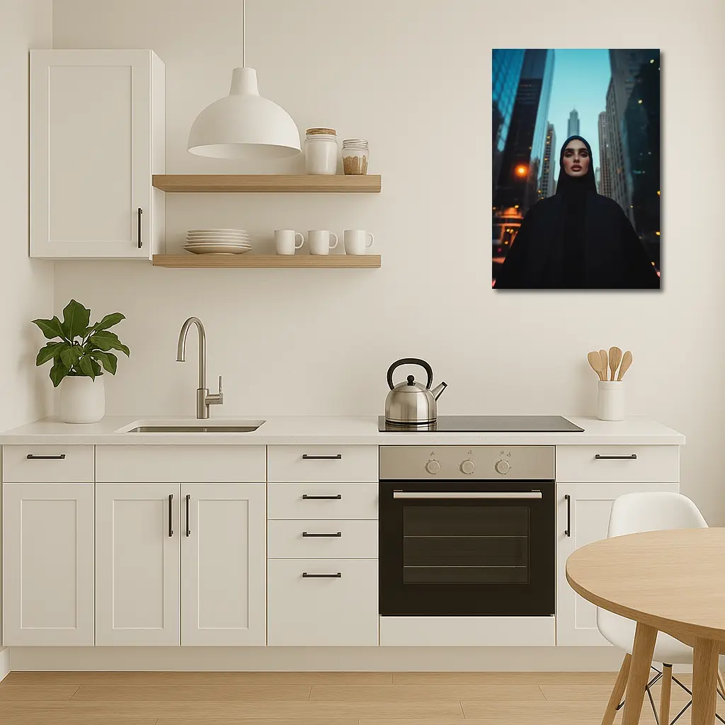 Muslim Woman in Black City Skyline – Wall Art