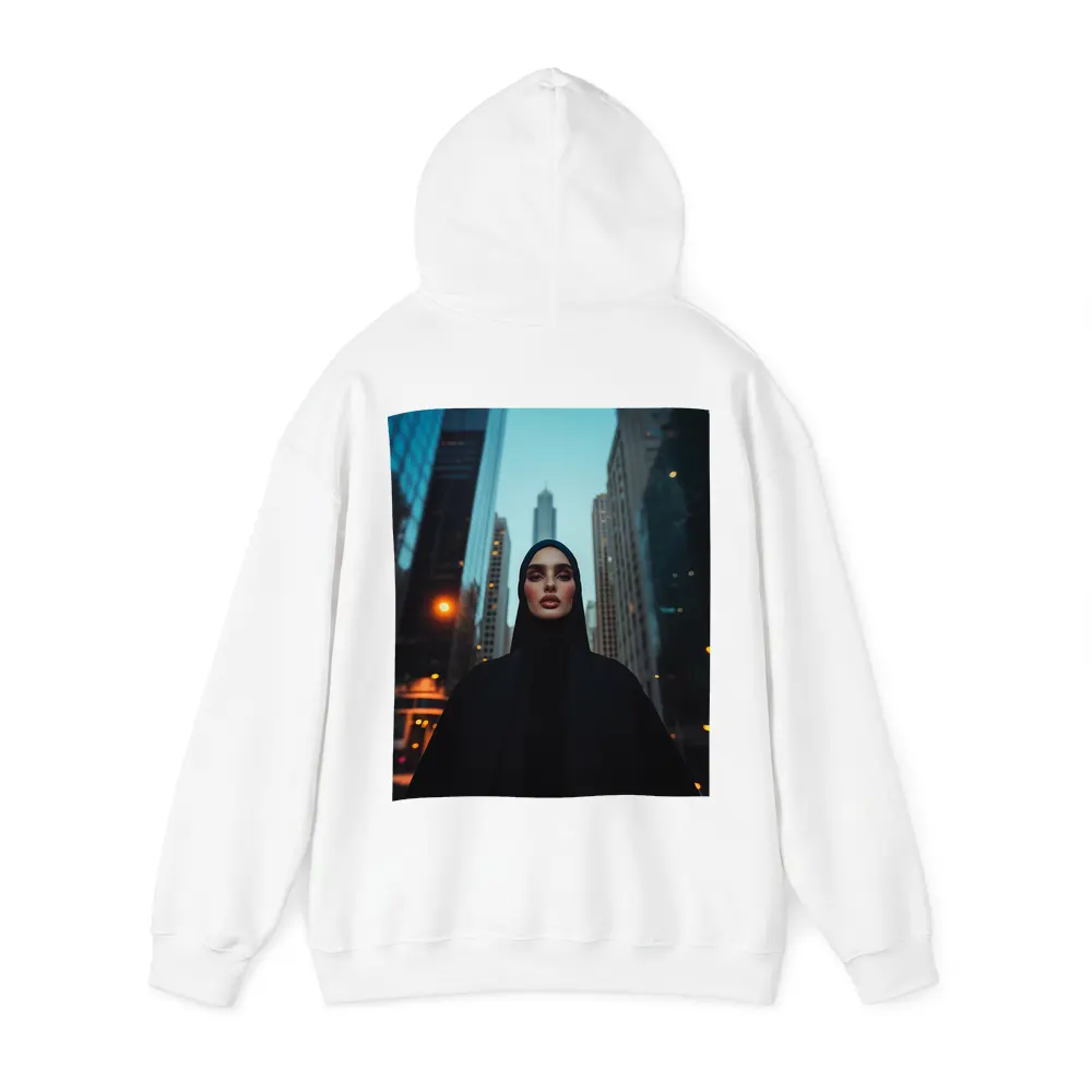 Muslim Woman in Black City Skyline – Hoodies