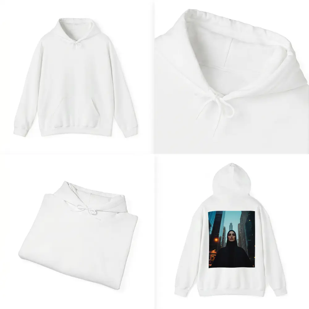 Muslim Woman in Black City Skyline – Hoodies