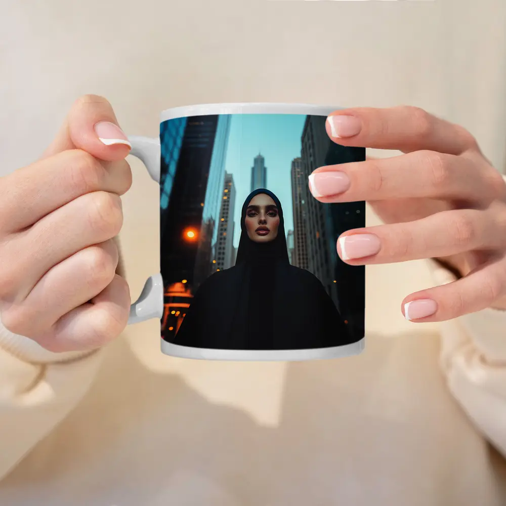 Muslim Woman in Black City Skyline – Mugs