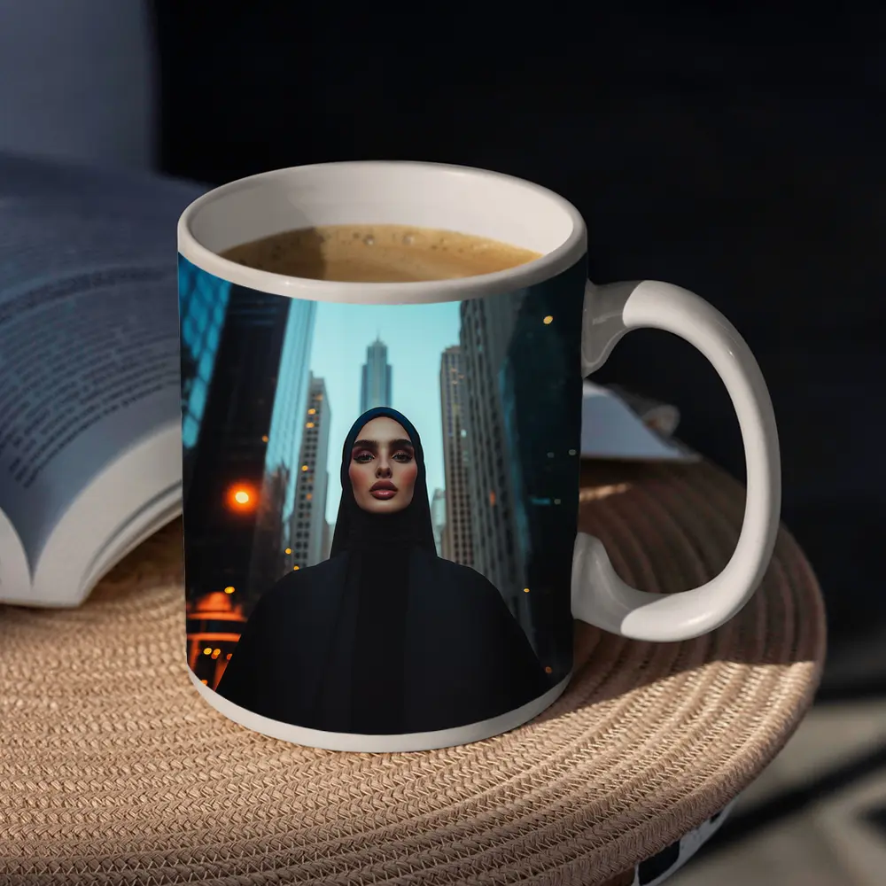 Muslim Woman in Black City Skyline – Mugs