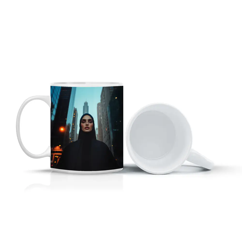 Muslim Woman in Black City Skyline – Mugs
