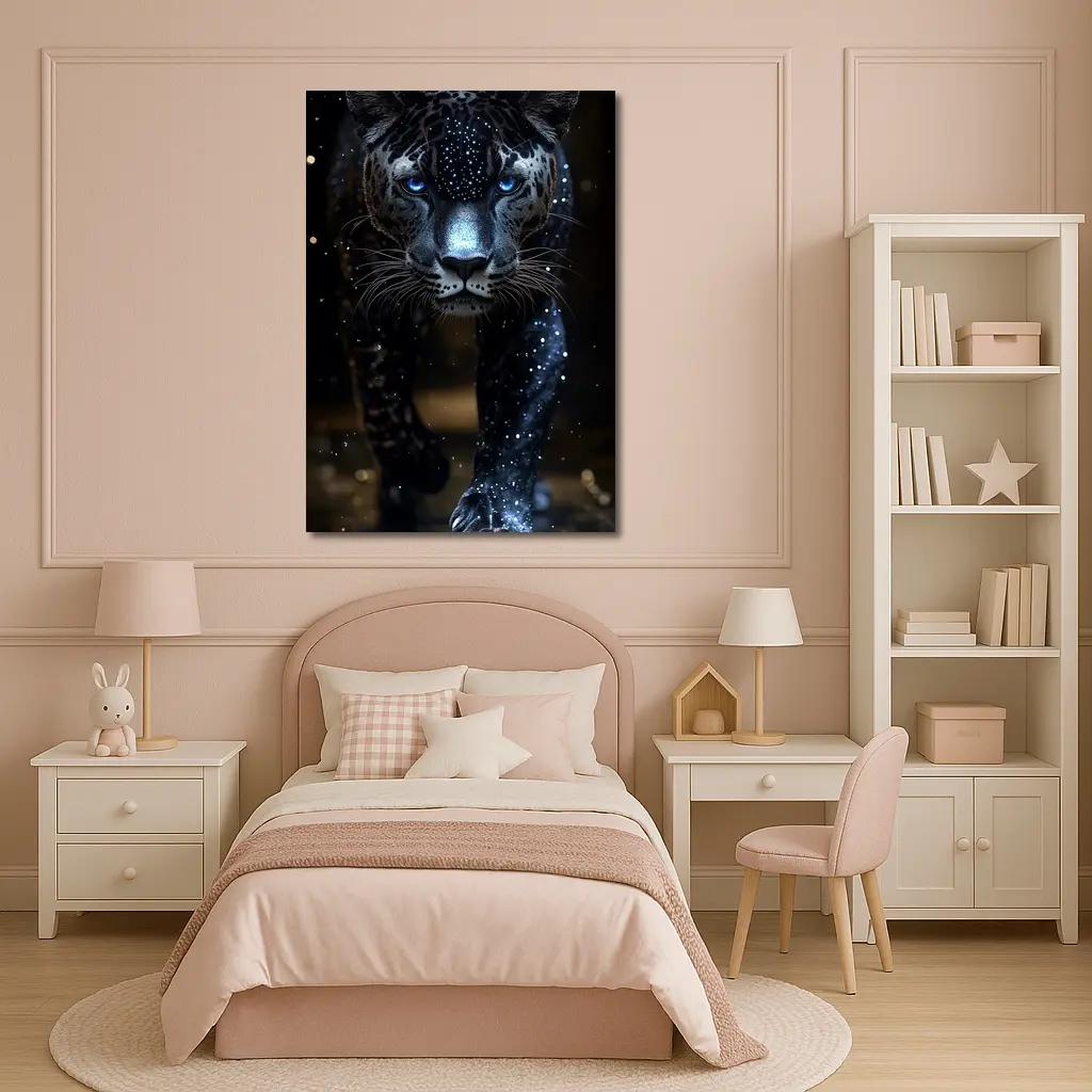 Black Panther Glowing Blue Eyes Dark Background – Wall Art