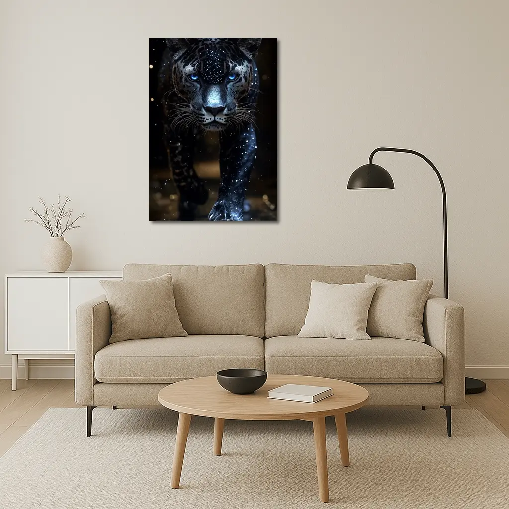 Black Panther Glowing Blue Eyes Dark Background – Wall Art