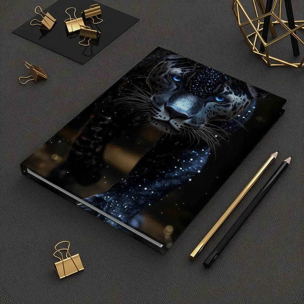 Black Panther Glowing Blue Eyes Dark Background – Notebooks