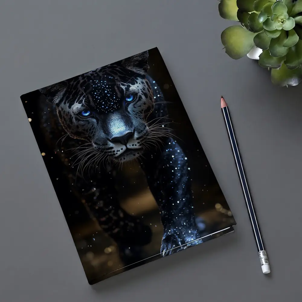 Black Panther Glowing Blue Eyes Dark Background – Notebooks