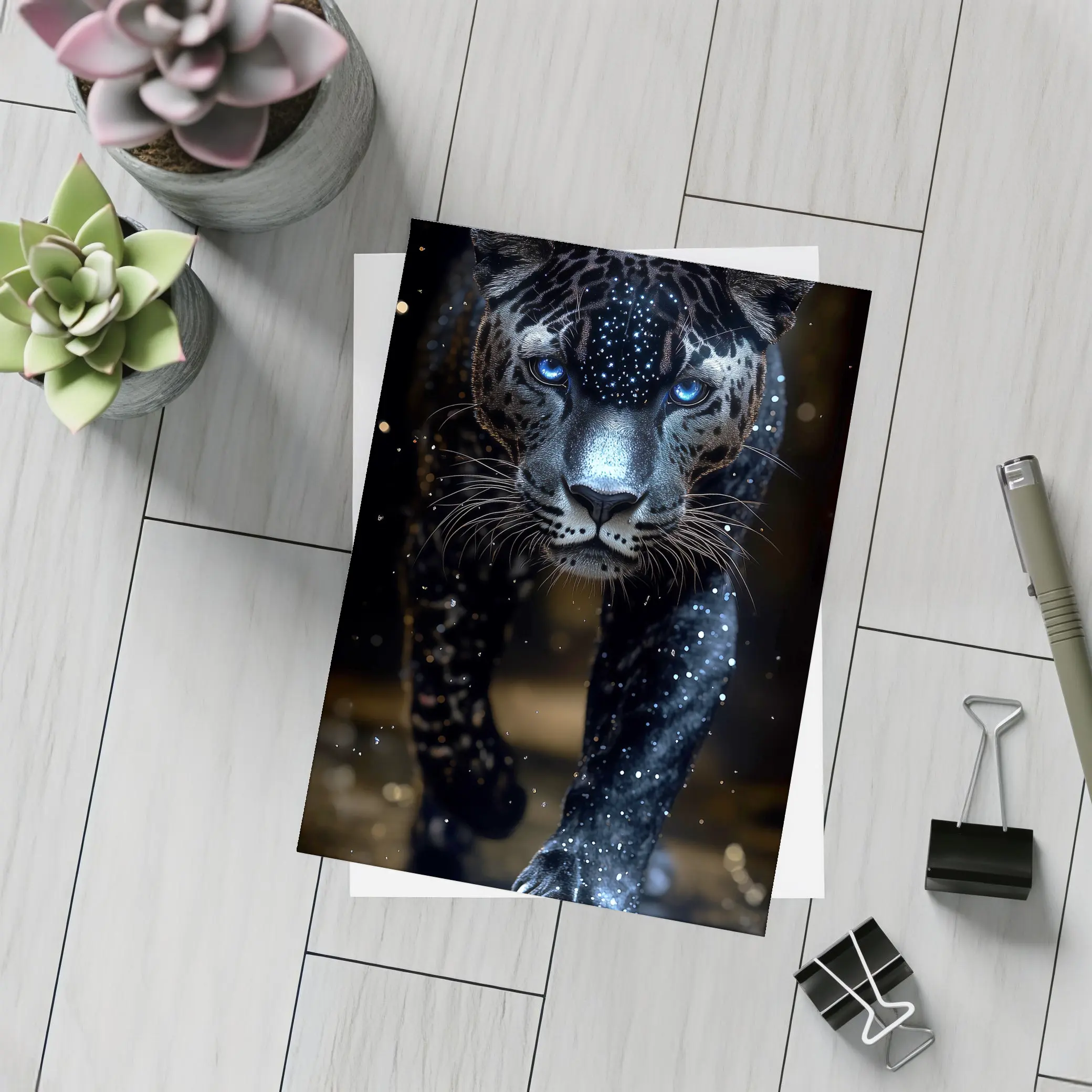 Black Panther Glowing Blue Eyes Dark Background – Postcards