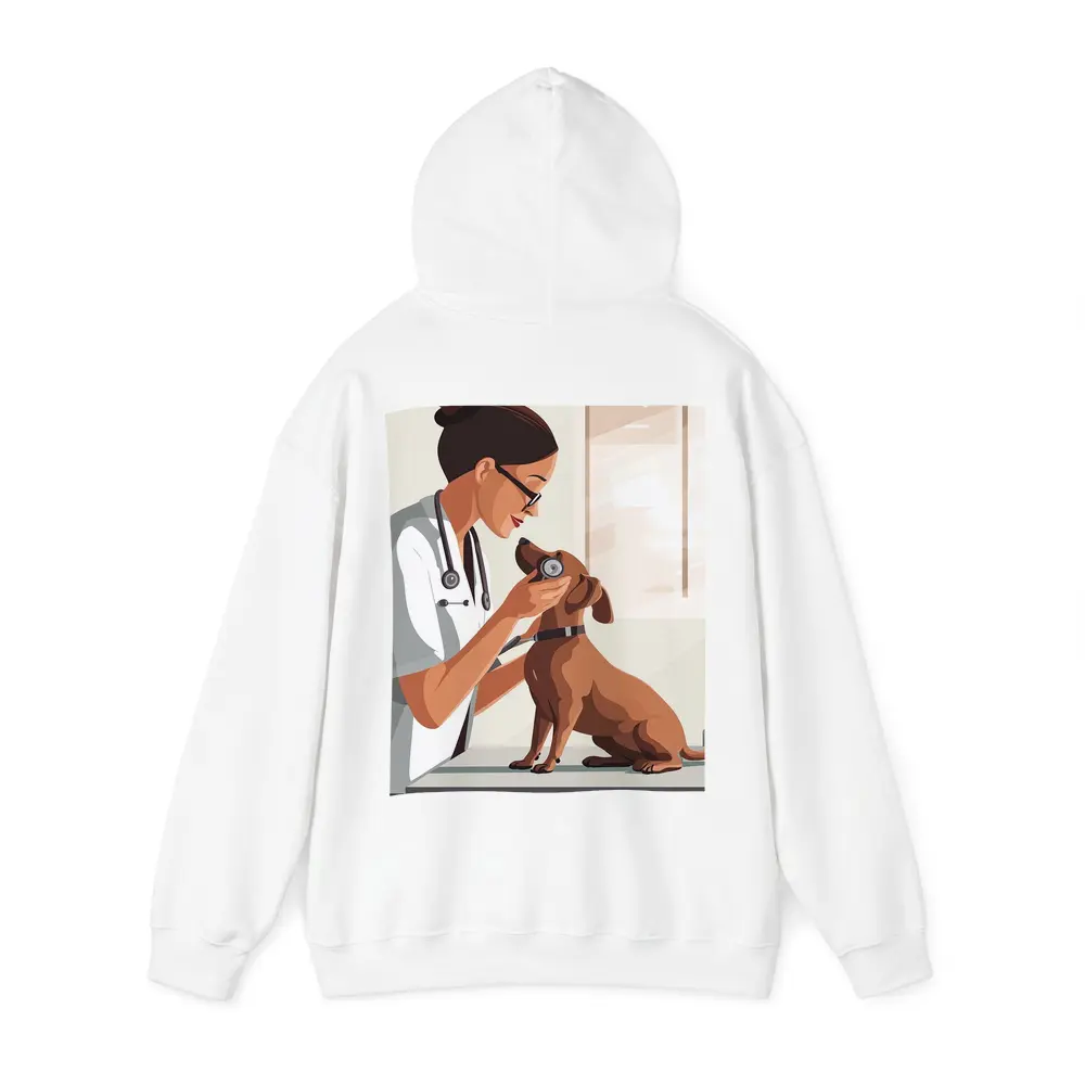 Female Vet Examining Dachshund In Clinic – Hoodies