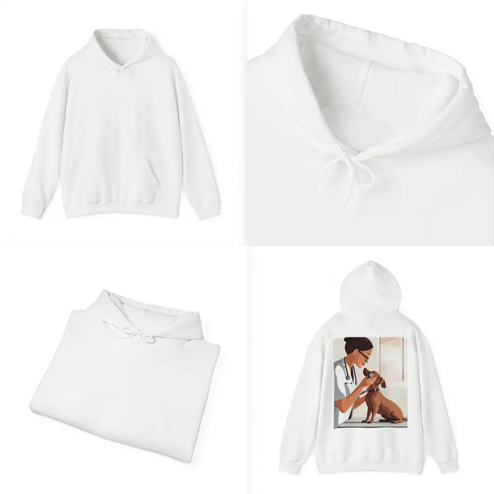 Female Vet Examining Dachshund In Clinic – Hoodies