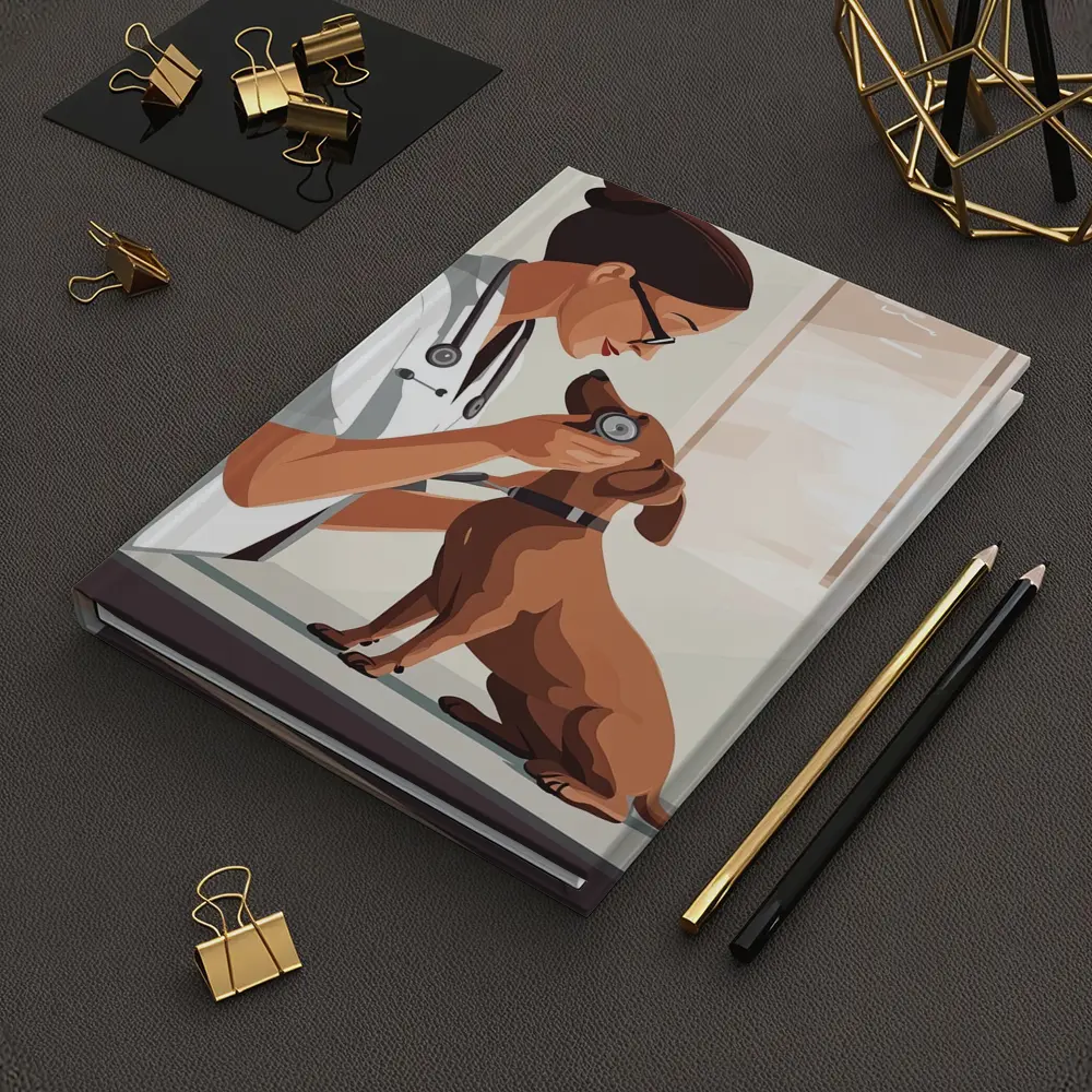 Female Vet Examining Dachshund In Clinic – Notebooks