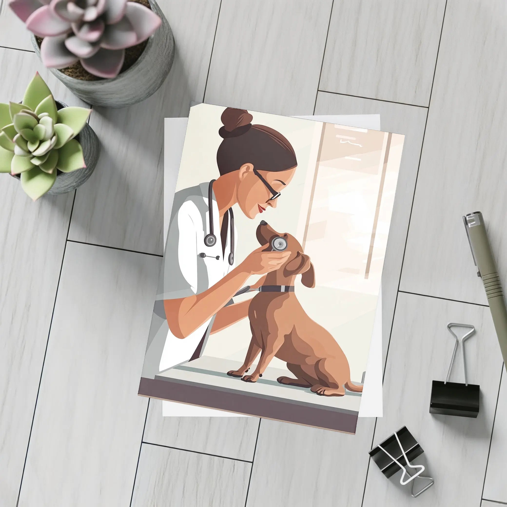 Female Vet Examining Dachshund In Clinic – Postcards