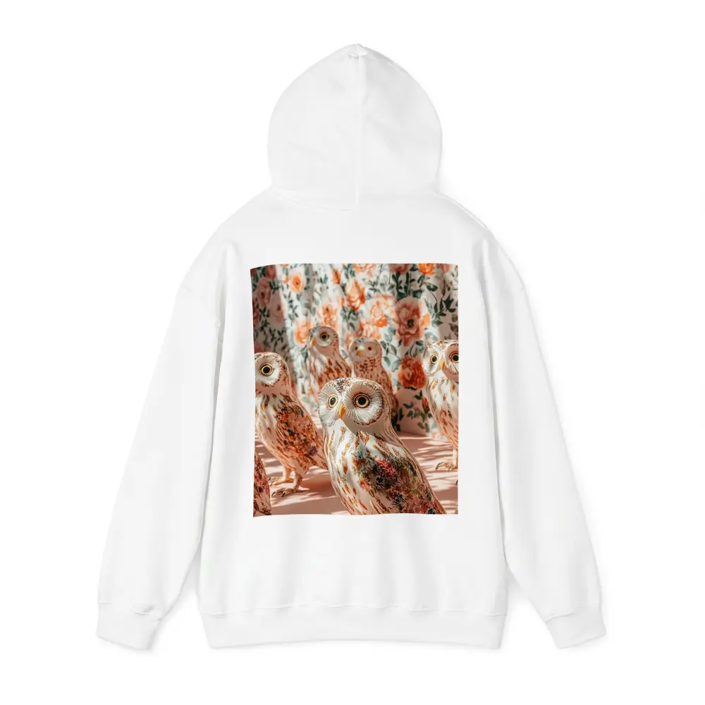 Floral Owls Against Roses Curtain Background – Hoodies