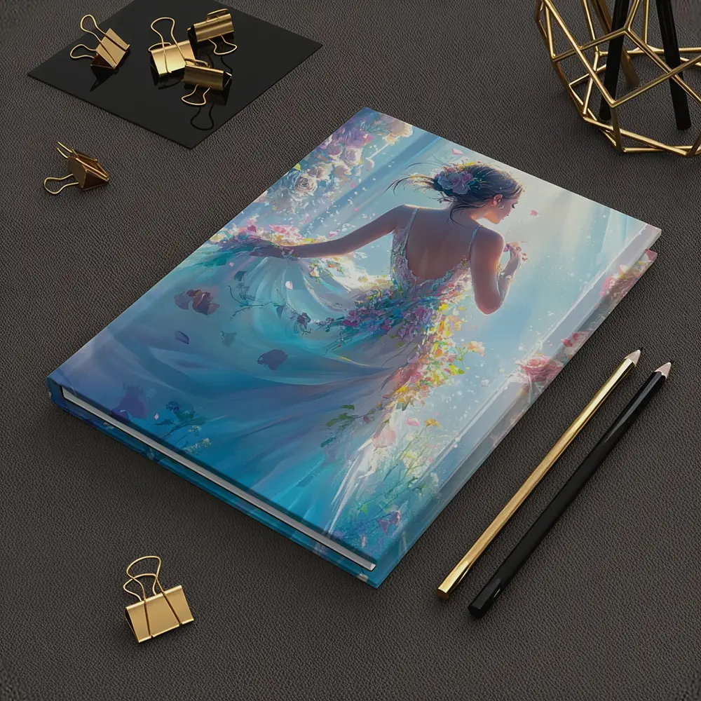 Woman in Floral Dress Surrounded by Roses – Notebooks