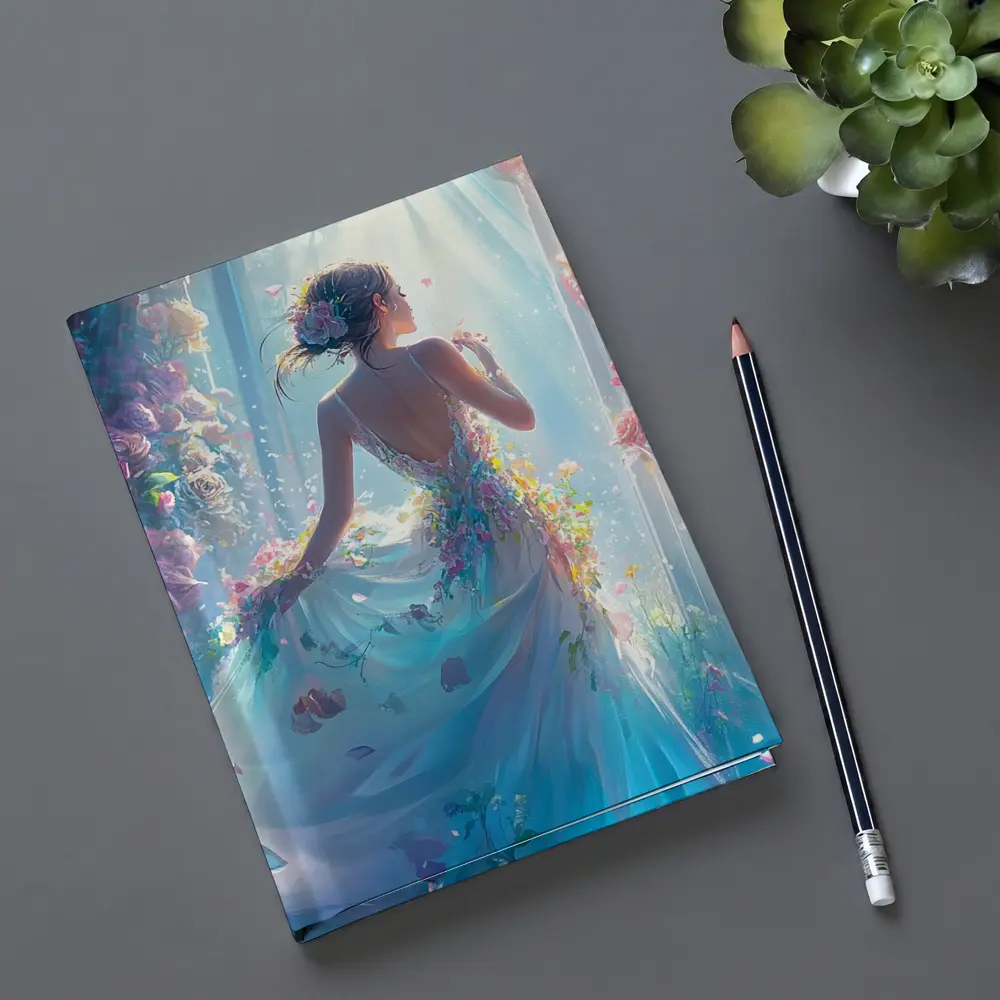 Woman in Floral Dress Surrounded by Roses – Notebooks