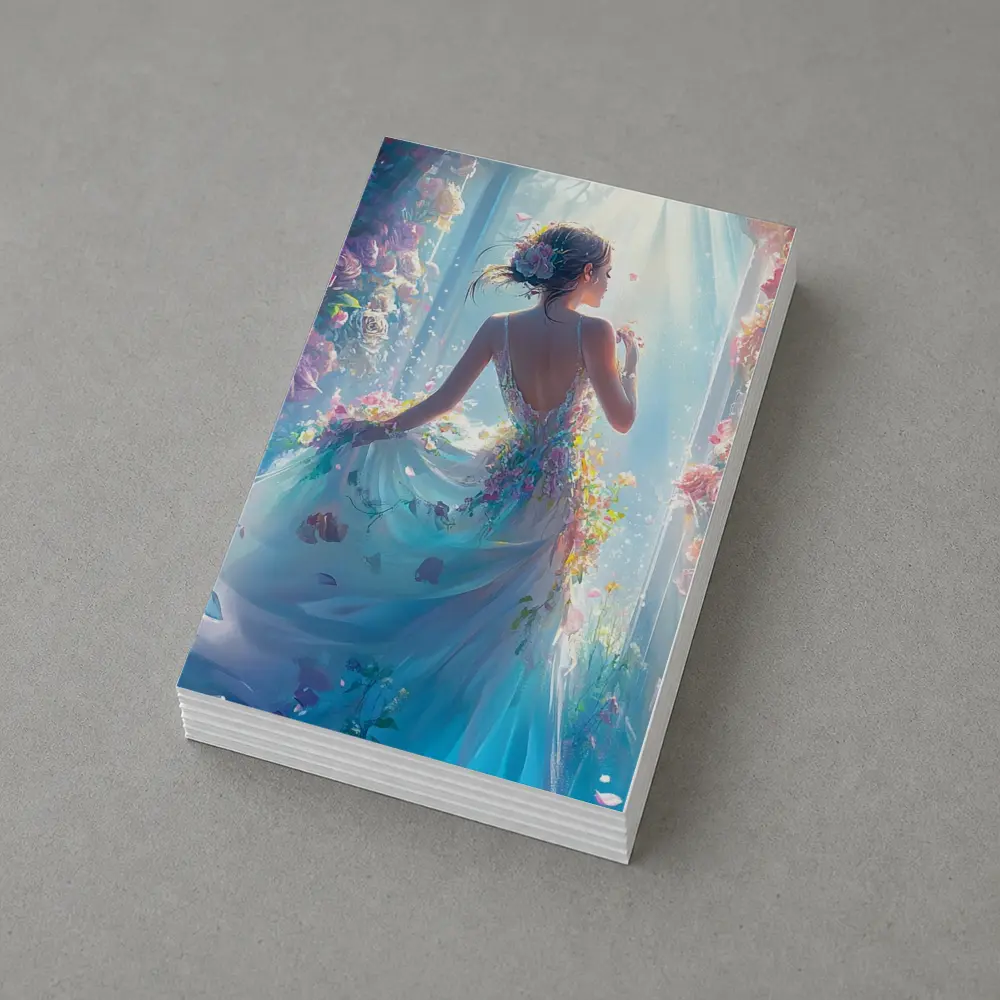 Woman in Floral Dress Surrounded by Roses – Postcards