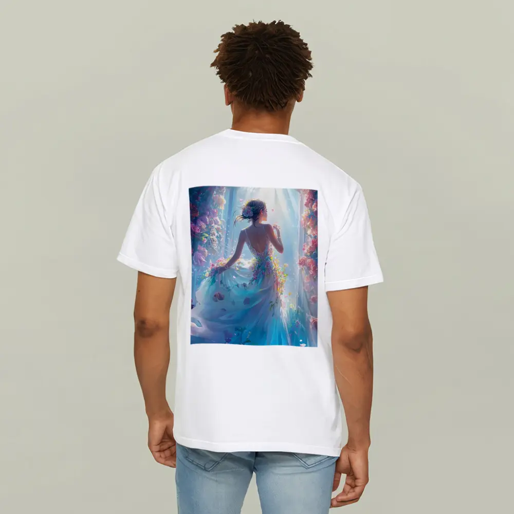 Woman in Floral Dress Surrounded by Roses – T-Shirts
