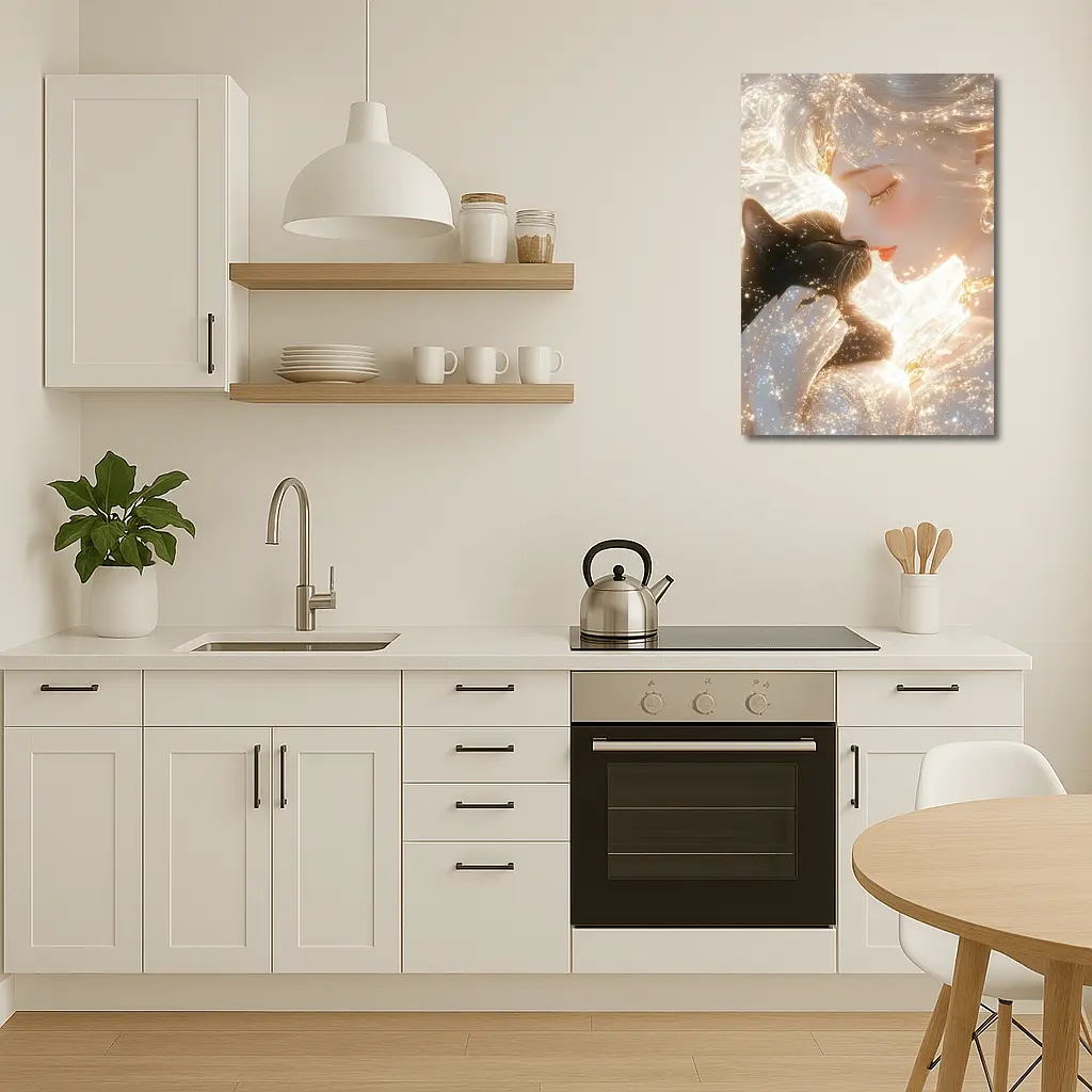 Anime Girl With Black Cat Glowing Fantasy – Wall Art