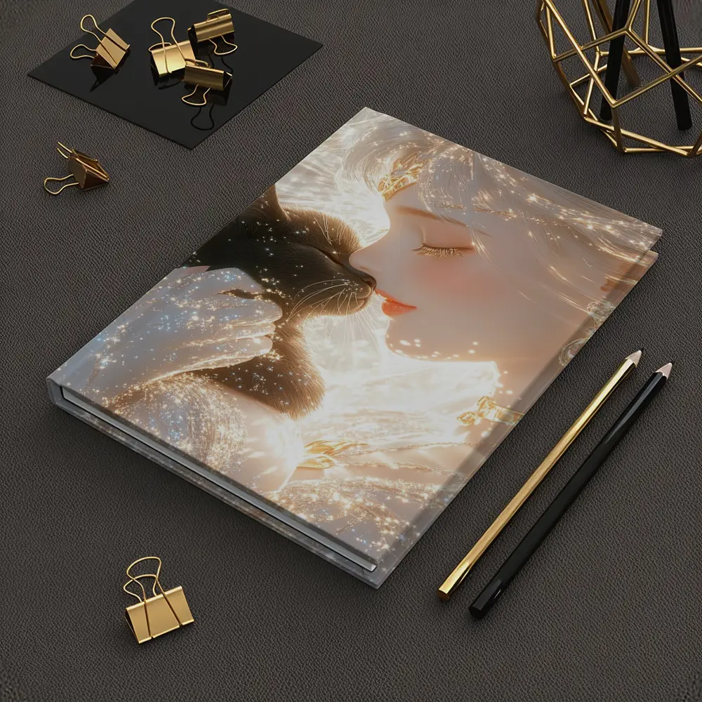 Anime Girl With Black Cat Glowing Fantasy – Notebooks