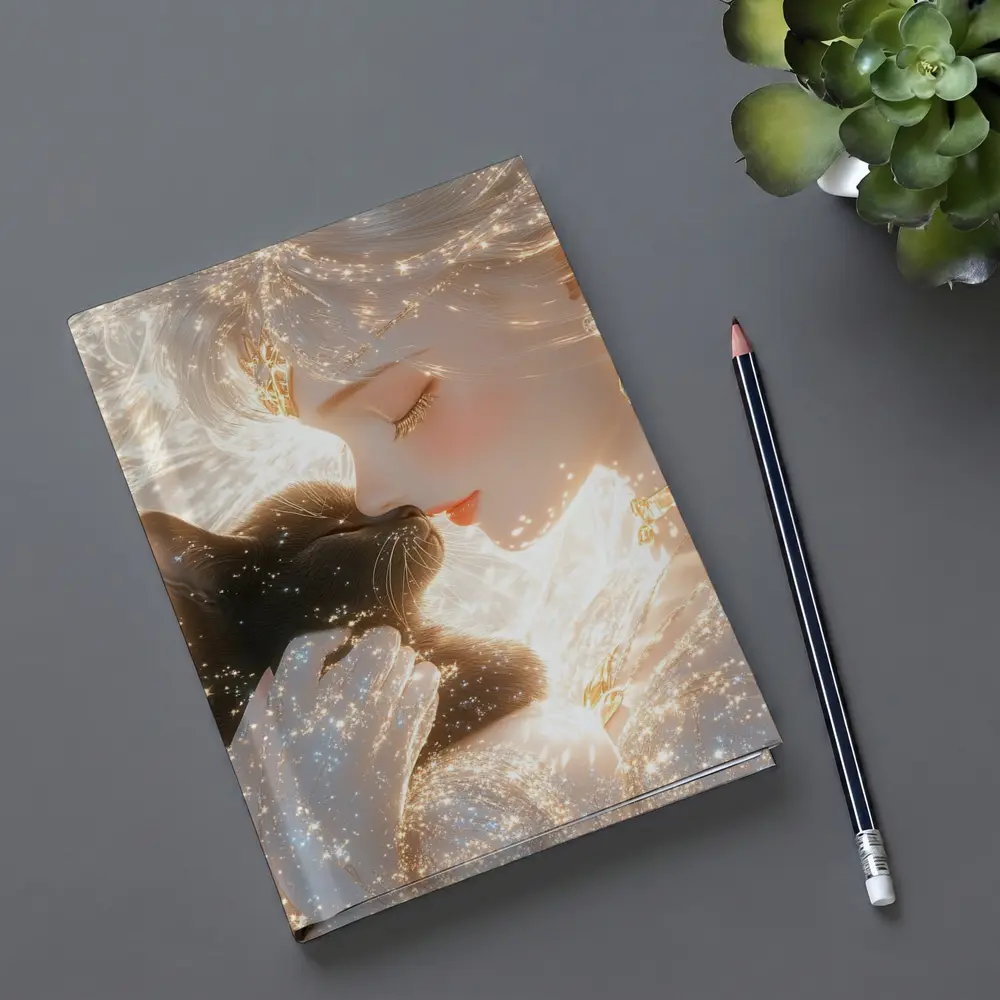 Anime Girl With Black Cat Glowing Fantasy – Notebooks
