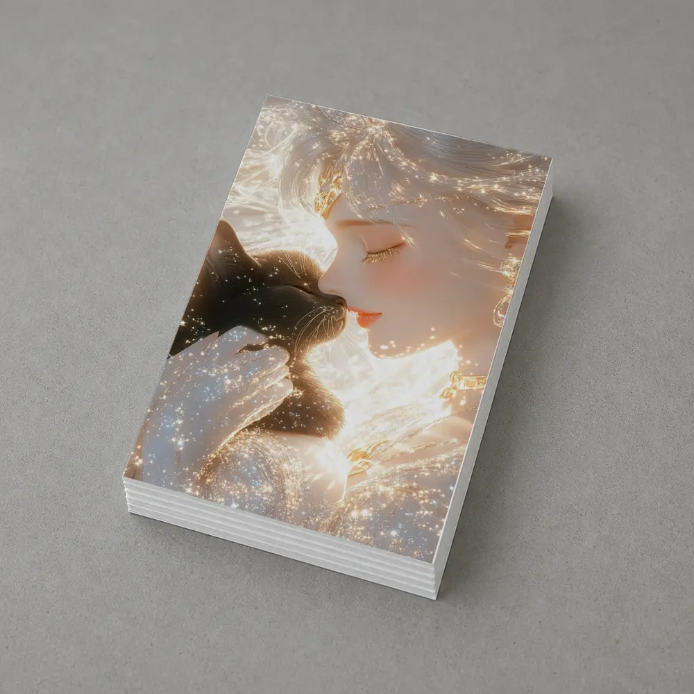 Anime Girl With Black Cat Glowing Fantasy – Postcards