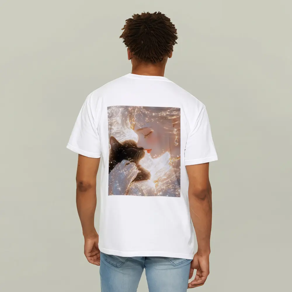Anime Girl With Black Cat Glowing Fantasy – T-Shirts