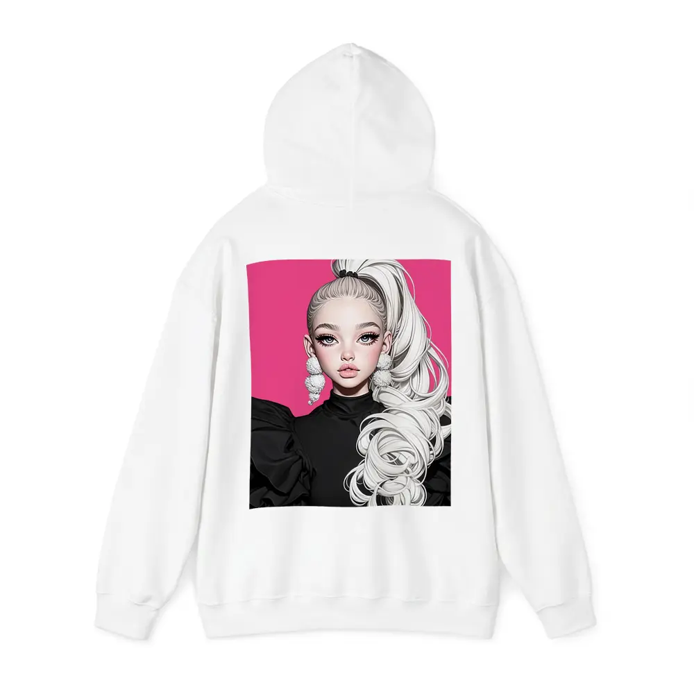 Fashion Illustration Girl White Hair Pink Background – Hoodies
