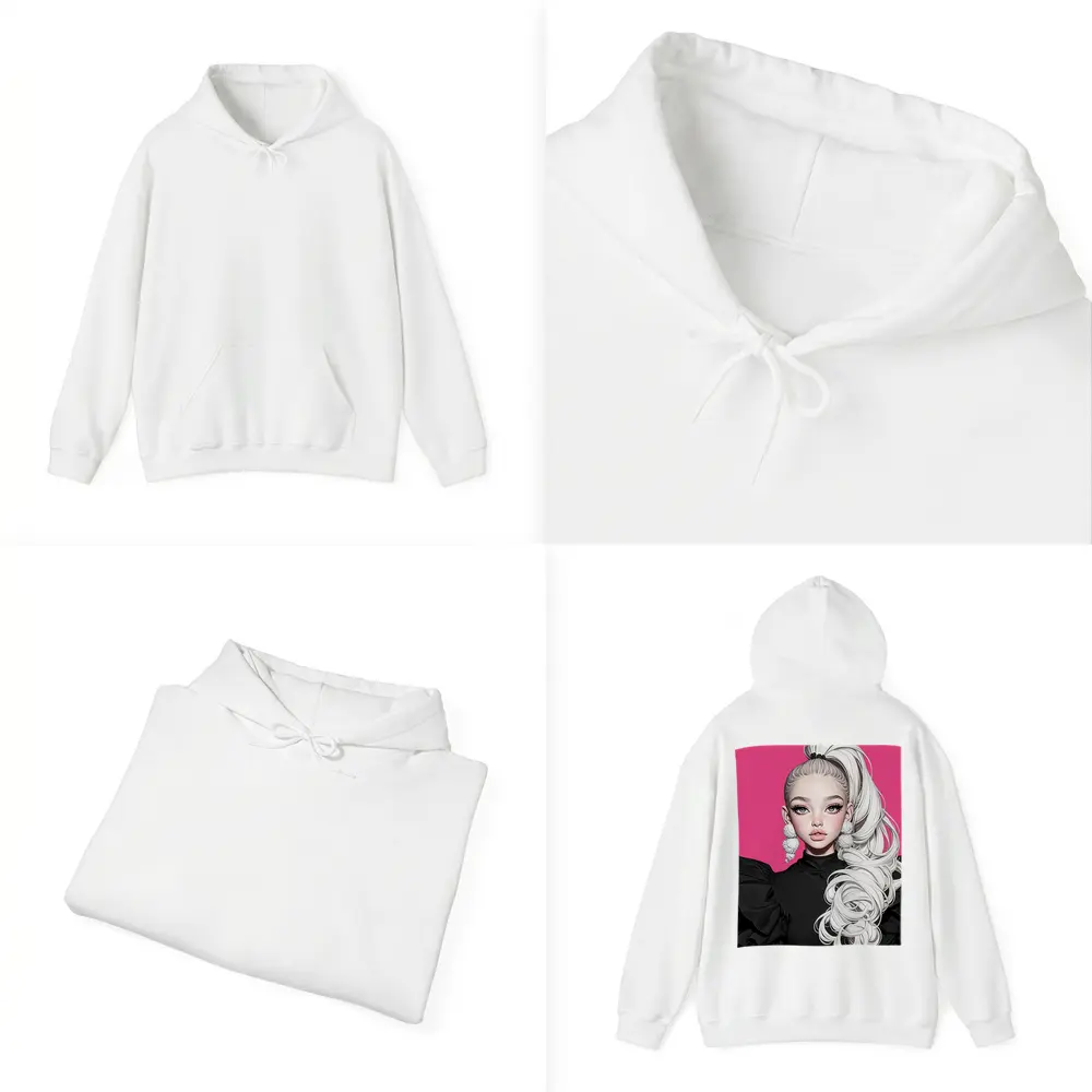 Fashion Illustration Girl White Hair Pink Background – Hoodies