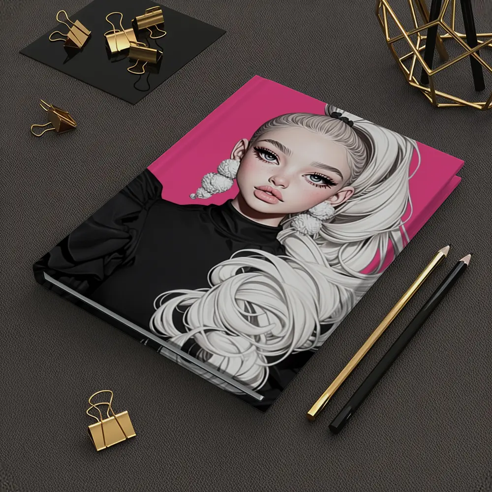 Fashion Illustration Girl White Hair Pink Background – Notebooks