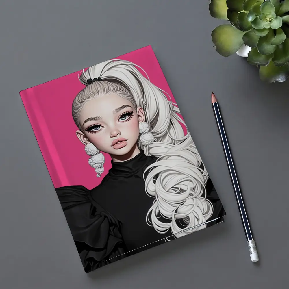 Fashion Illustration Girl White Hair Pink Background – Notebooks