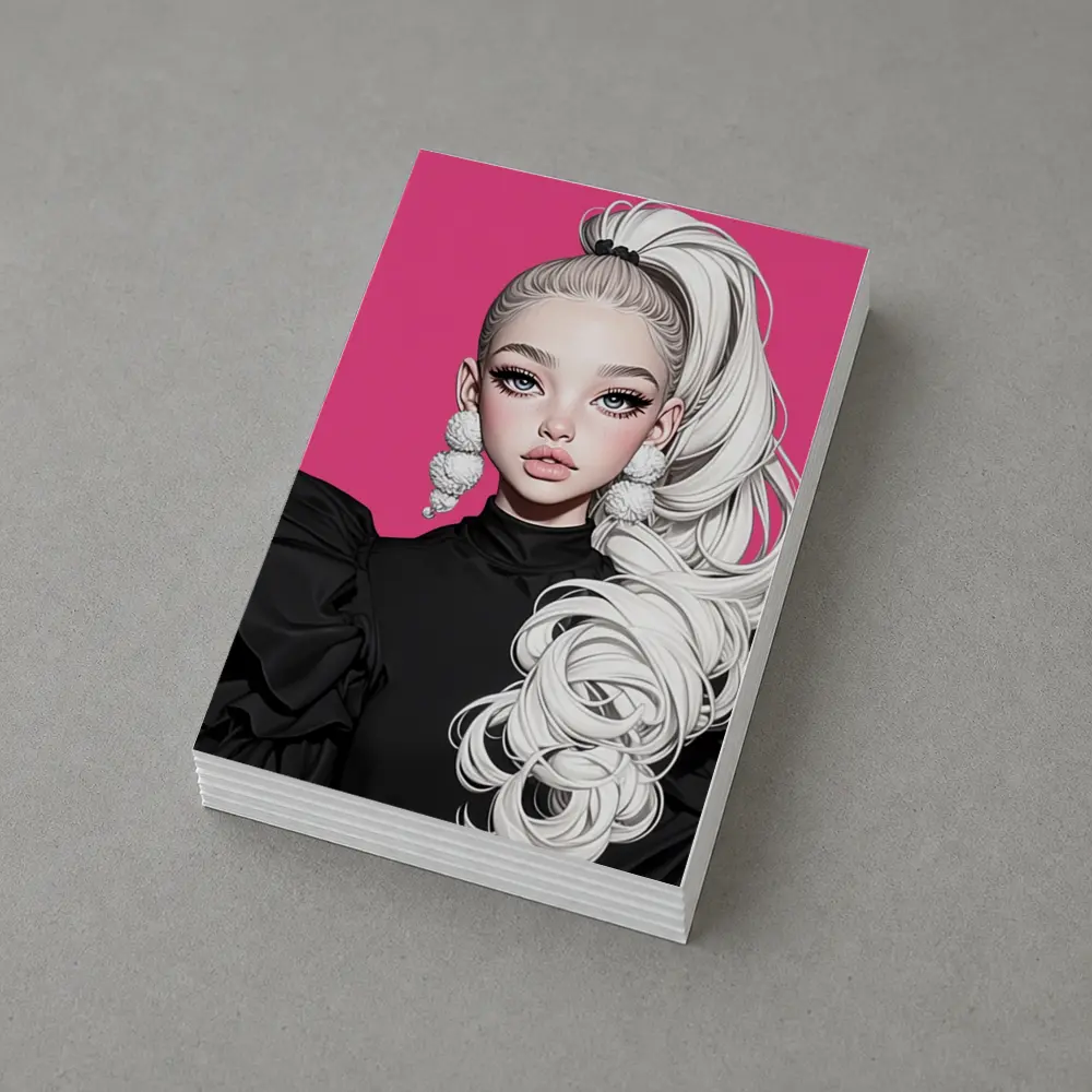 Fashion Illustration Girl White Hair Pink Background – Postcards
