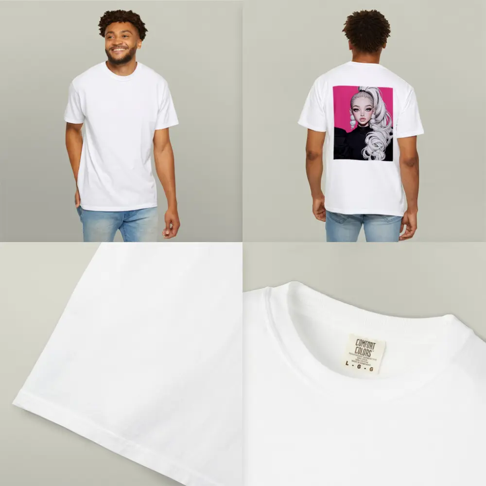 Fashion Illustration Girl White Hair Pink Background – T-Shirts