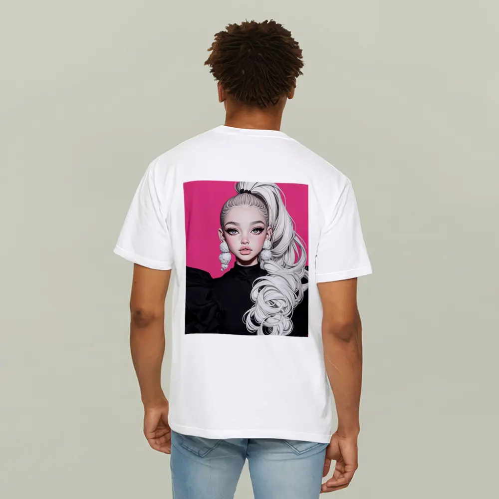 Fashion Illustration Girl White Hair Pink Background – T-Shirts