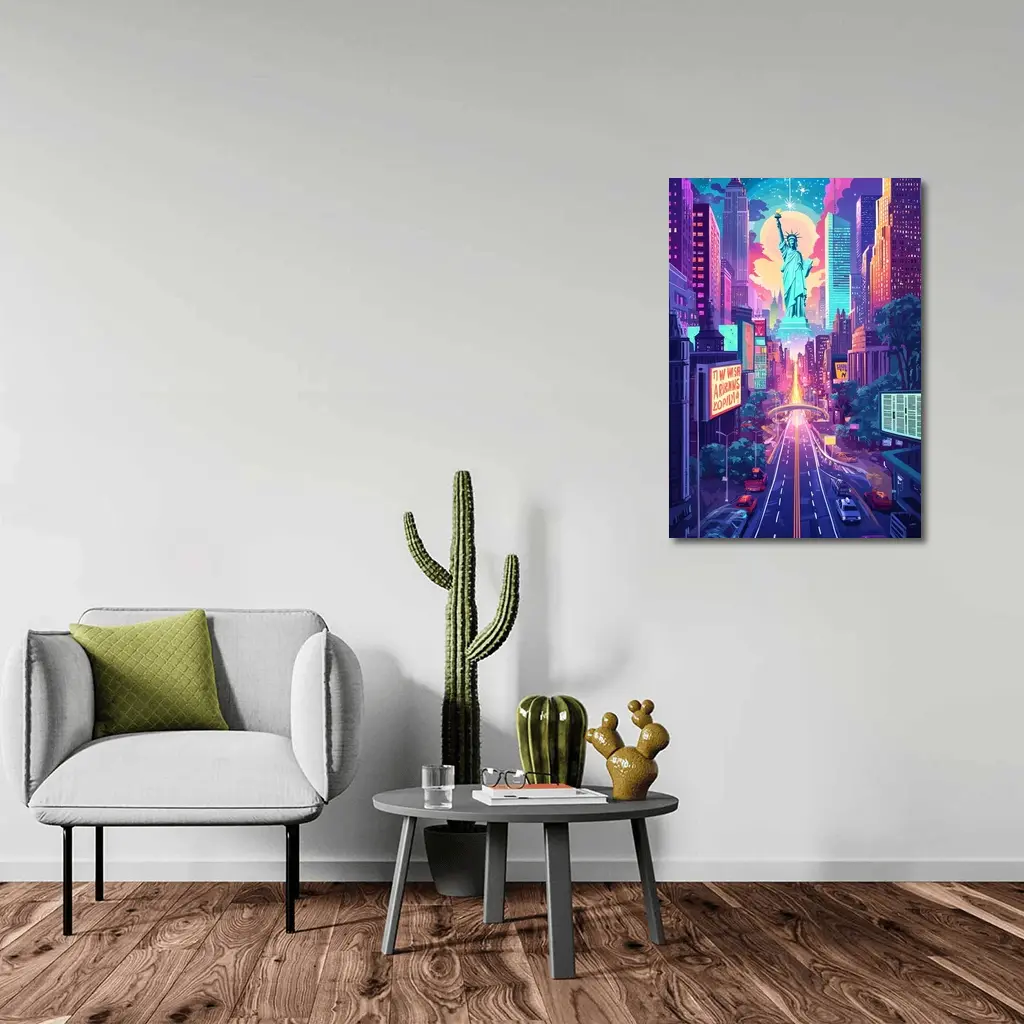 Statue of Liberty Neon New York Cityscape Art – Wall Art