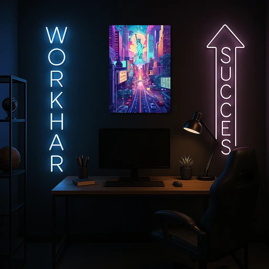 Statue of Liberty Neon New York Cityscape Art – Wall Art